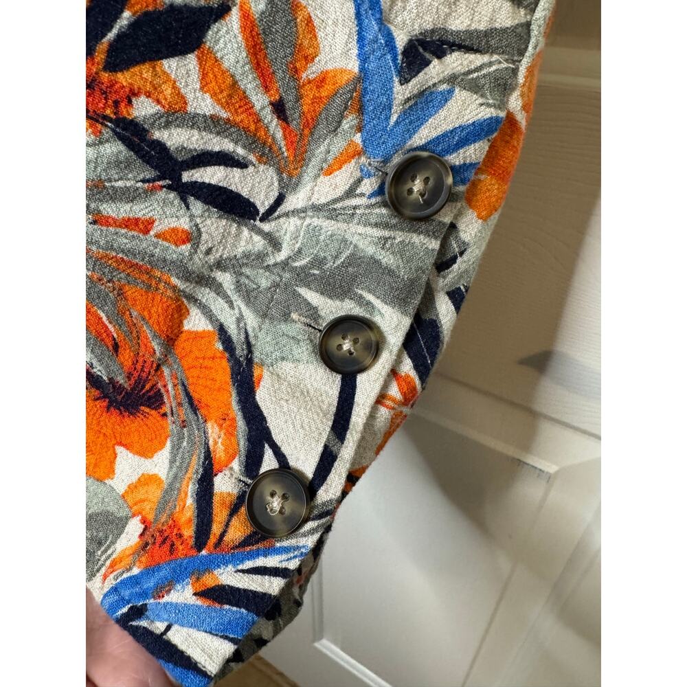 Chico's Fiesta Palms Linen Blend Popover Top Orange Blue Green Tropical 2 (L 12) - Picture 6 of 8